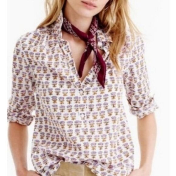 J Crew Women’s Vintage Print Poplin Blouse Size 10 Floral 1/2 Button Pullover - Picture 6 of 6